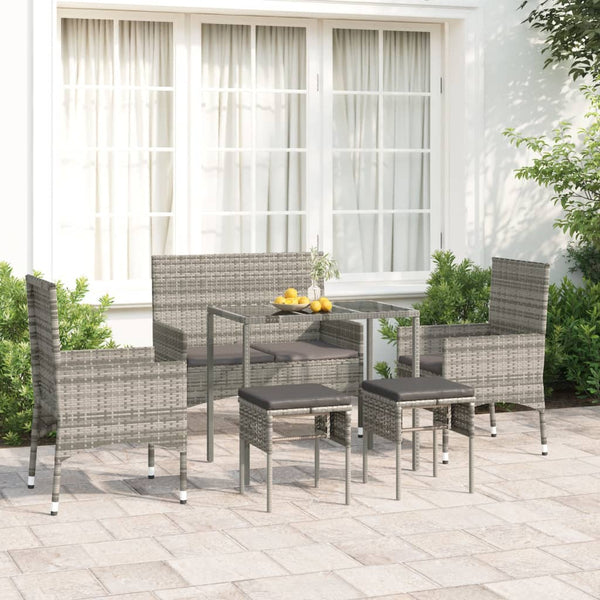 6 Piece Garden Lounge Set With Cushions Grey Poly Rattan Patio Furniture Sets