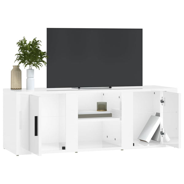 Tv Cabinet High Gloss White 100X31.5X35 Cm Engineered Wood Tv Stands & Entertainment Units