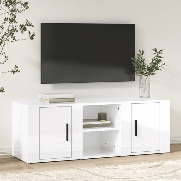 Tv Cabinet High Gloss White 100X31.5X35 Cm Engineered Wood Tv Stands & Entertainment Units