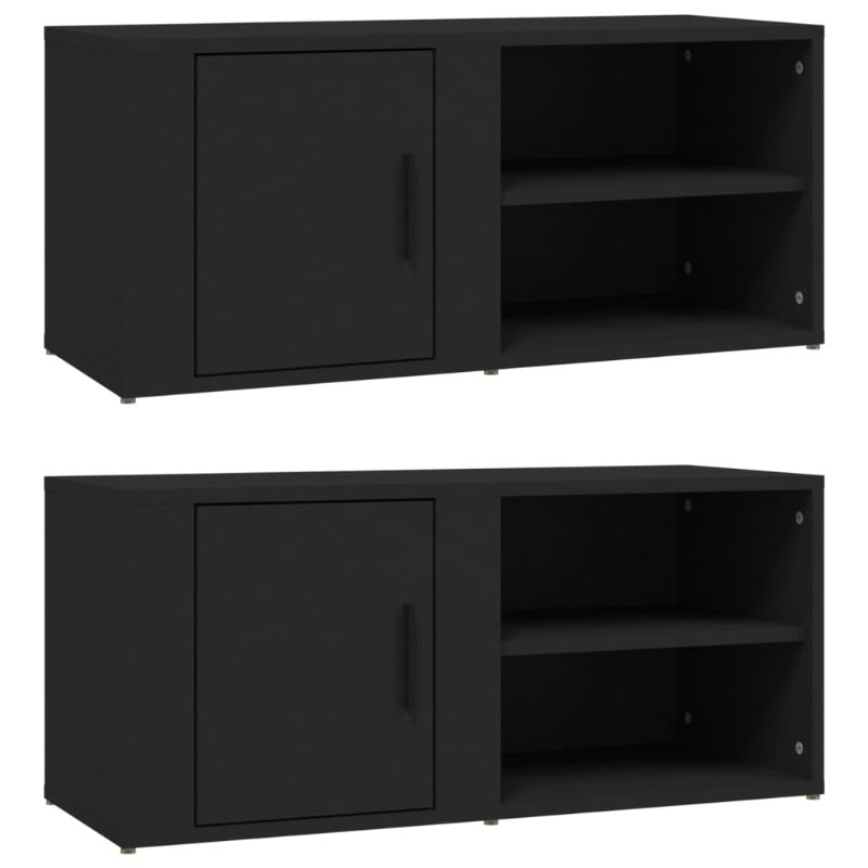 TV Stands & Entertainment Units Tv Cabinets 2 Pcs Black 80X31.5X36 Cm Engineered Wood