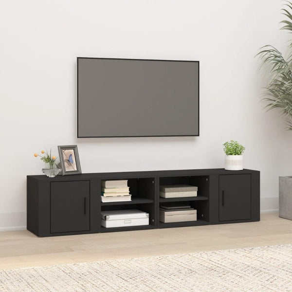 TV Stands & Entertainment Units Tv Cabinets 2 Pcs Black 80X31.5X36 Cm Engineered Wood