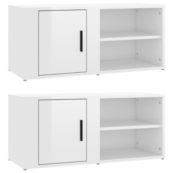 TV Stands & Entertainment Units Tv Cabinets 2 Pcs High Gloss White 80X31.5X36 Cm Engineered Wood