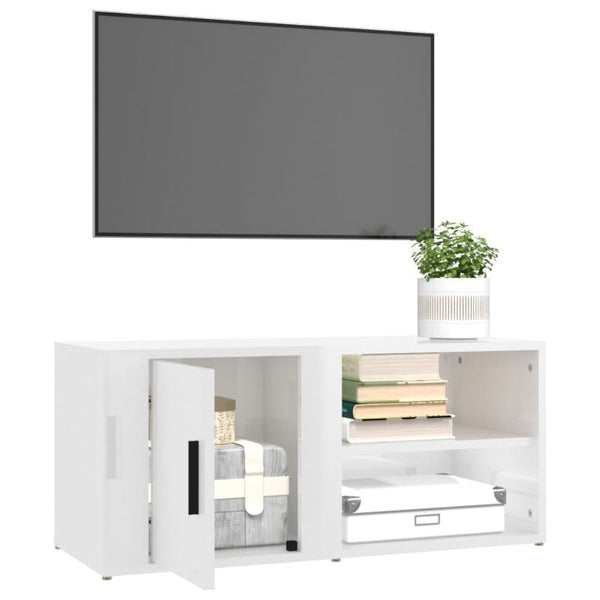 TV Stands & Entertainment Units Tv Cabinets 2 Pcs High Gloss White 80X31.5X36 Cm Engineered Wood