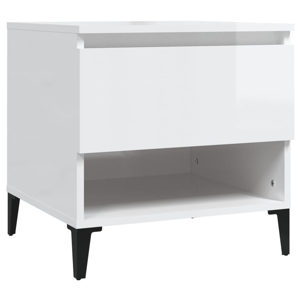 Side Table High Gloss White 50X46x50 Cm Engineered Wood Side Tables