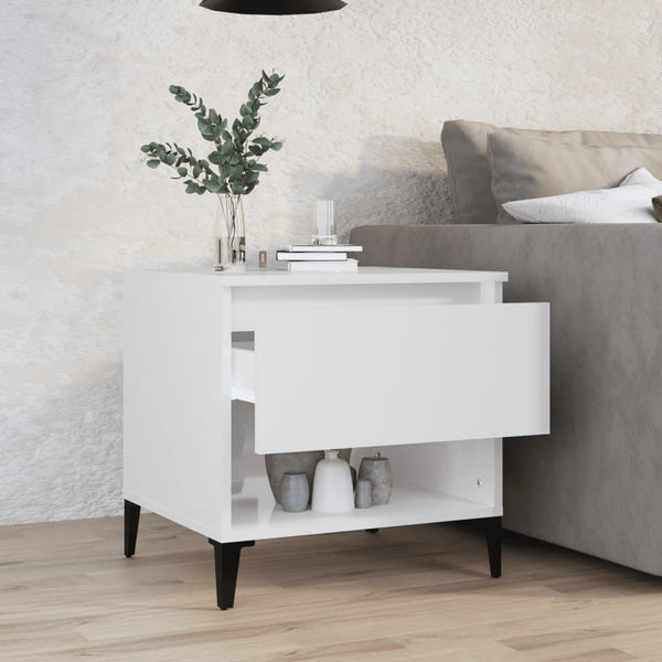 Side Table High Gloss White 50X46x50 Cm Engineered Wood Side Tables