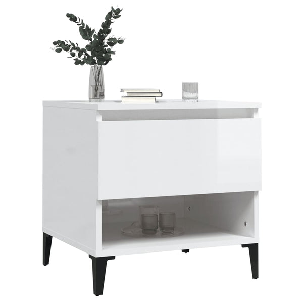 Side Table High Gloss White 50X46x50 Cm Engineered Wood Side Tables