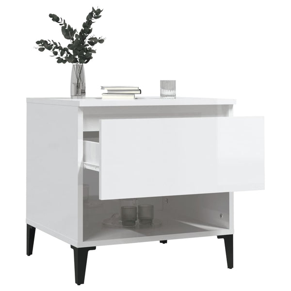 Side Table High Gloss White 50X46x50 Cm Engineered Wood Side Tables