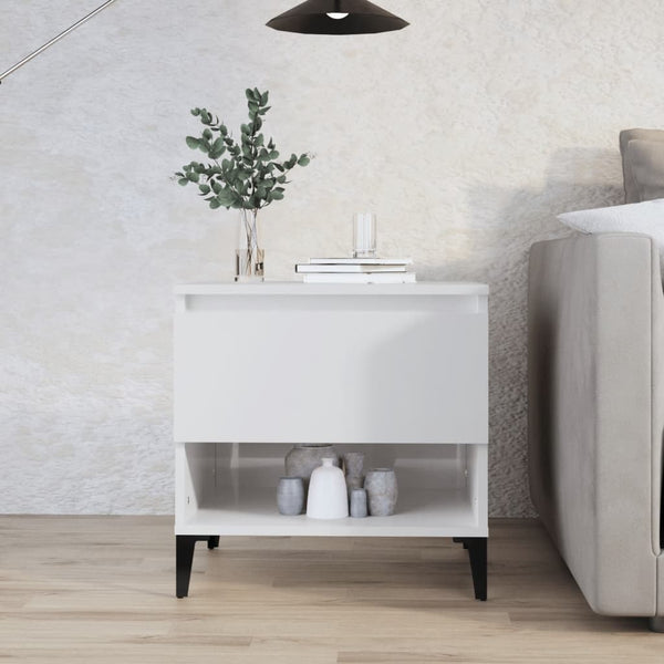 Side Table High Gloss White 50X46x50 Cm Engineered Wood Side Tables