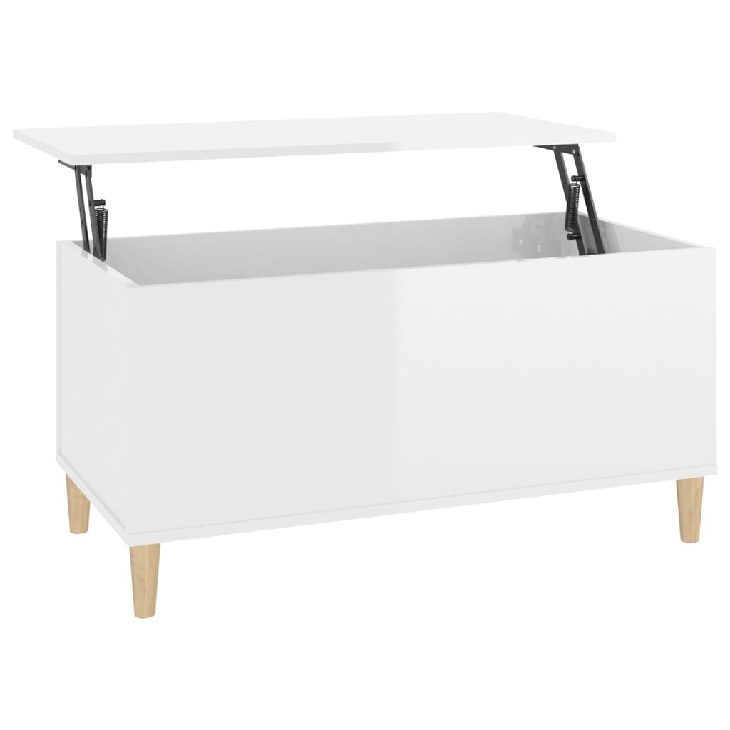 Coffee Table High Gloss White 90X44.5X45 Cm Engineered Wood Coffee Tables
