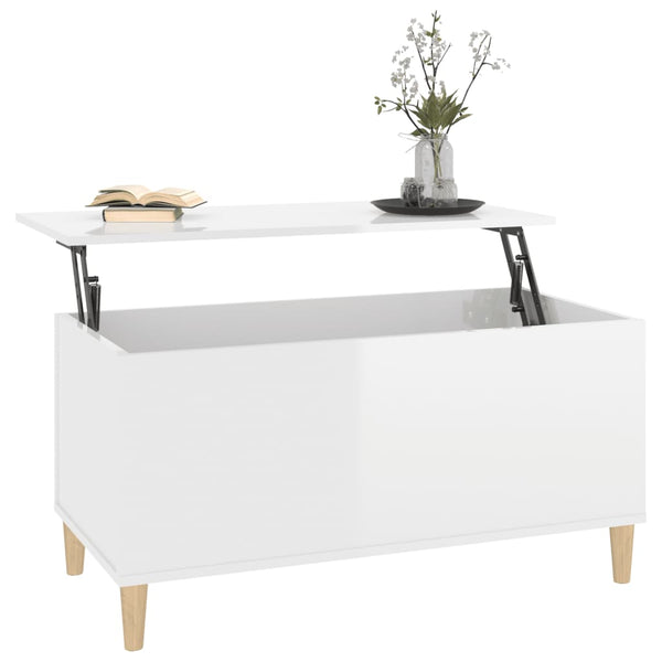 Coffee Table High Gloss White 90X44.5X45 Cm Engineered Wood Coffee Tables