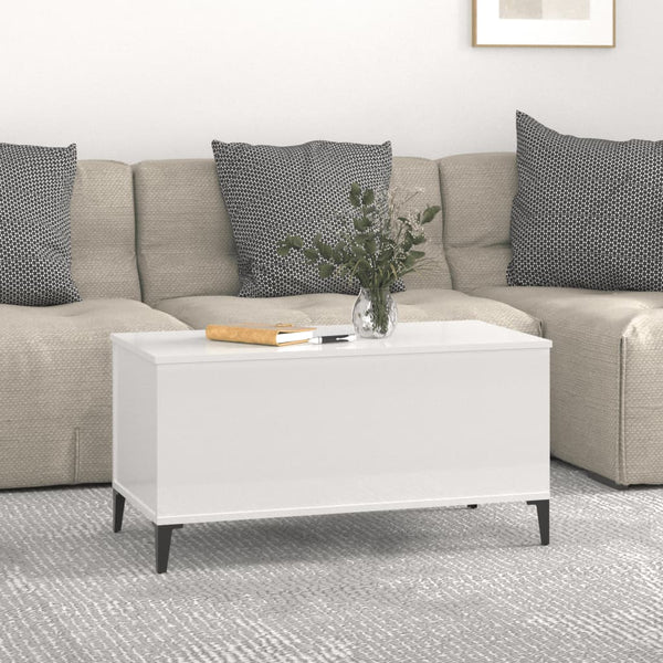 Coffee Table High Gloss White 90X44.5X45 Cm Engineered Wood Coffee Tables