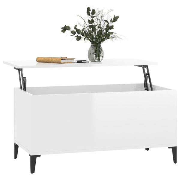 Coffee Table High Gloss White 90X44.5X45 Cm Engineered Wood Coffee Tables