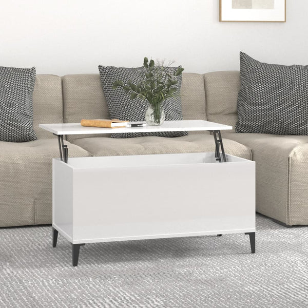 Coffee Table High Gloss White 90X44.5X45 Cm Engineered Wood Coffee Tables