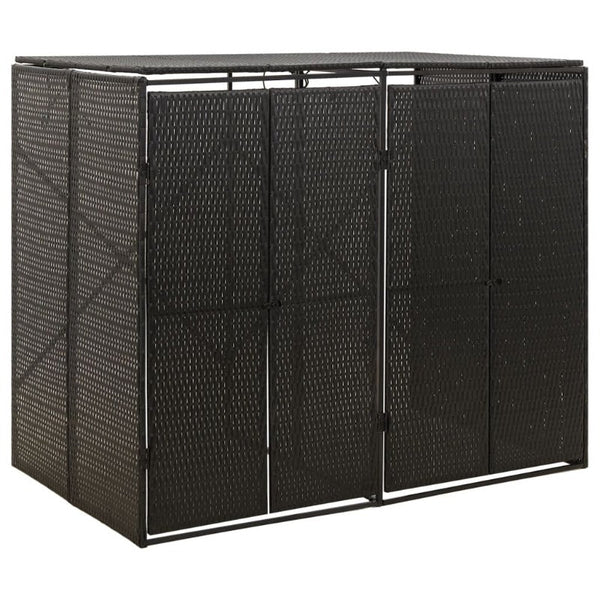 Vidaxl Double Wheelie Bin Shed Black 140X80x117 Cm Poly Rattan Rubbish Bins