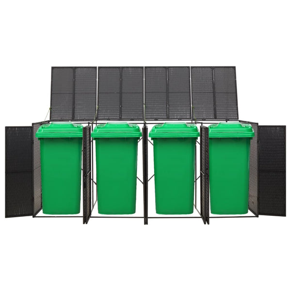 Quadruple Wheelie Bin Shed Black 274X80x117 Cm Poly Rattan Sheds Summerhouses Carports