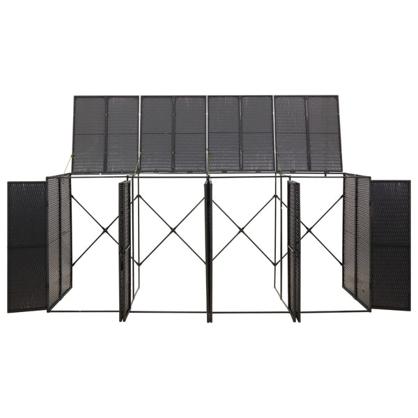 Quadruple Wheelie Bin Shed Black 274X80x117 Cm Poly Rattan Sheds Summerhouses Carports
