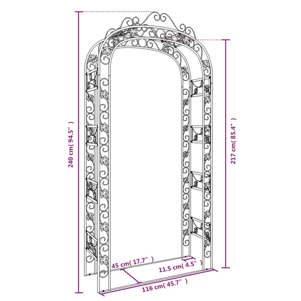 Garden Arch Black 116X45x240 Cm Steel Garden Arches