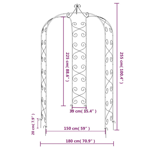 Garden Arch Black A180x255 Cm Steel Garden Arches