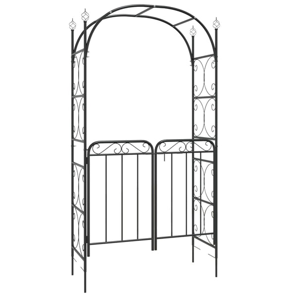 Garden Arch With Gate Black 108X45x235 Cm Steel Garden Arches