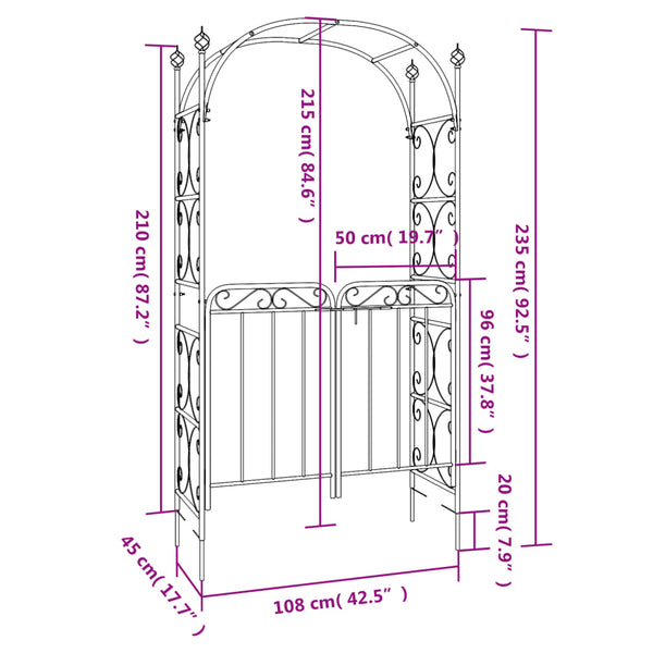 Garden Arch With Gate Black 108X45x235 Cm Steel Garden Arches