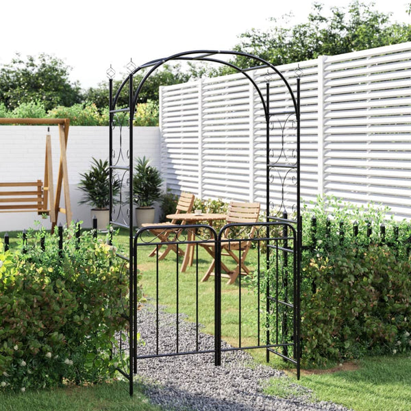 Garden Arch With Gate Black 108X45x235 Cm Steel Garden Arches
