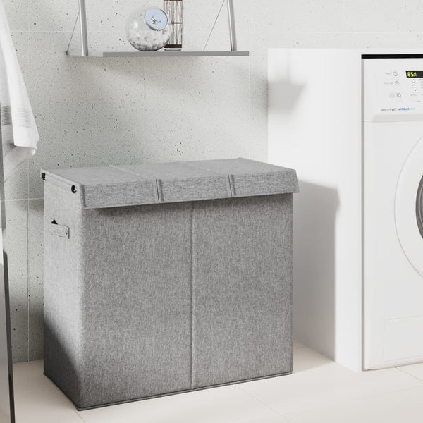 Vidaxl Foldable Laundry Hamper Grey 64.5X34.5X59 Cm Faux Linen Fabric Laundry Baskets & Hampers