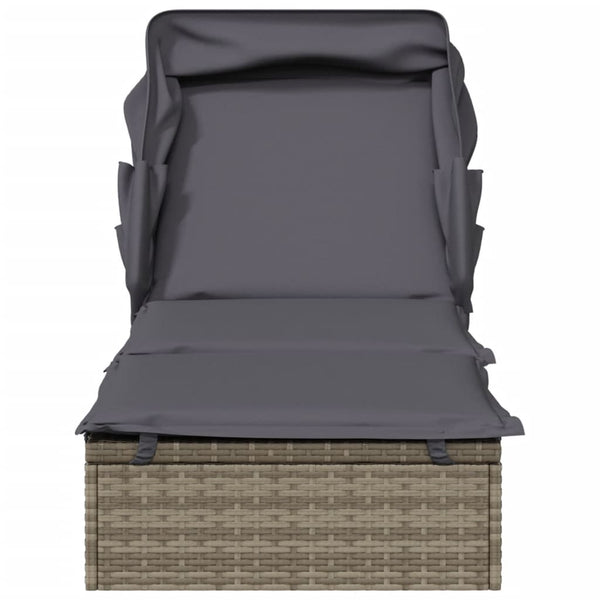 Sunbed With Foldable Roof Grey 213X63x97 Cm Poly Rattan Loungers