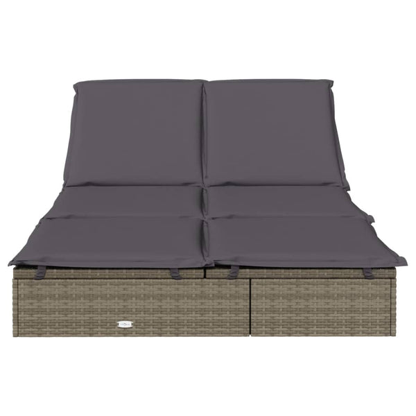 2 Person Sunbed With Cushions Grey Poly Rattan Loungers