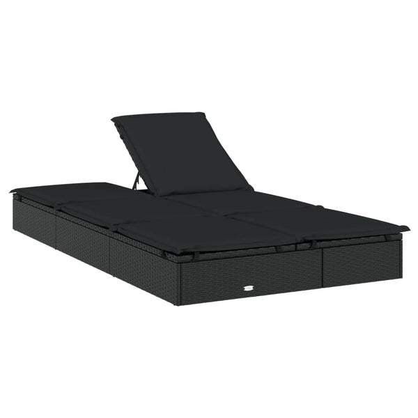 2 Person Sunbed With Cushions Black Poly Rattan Loungers