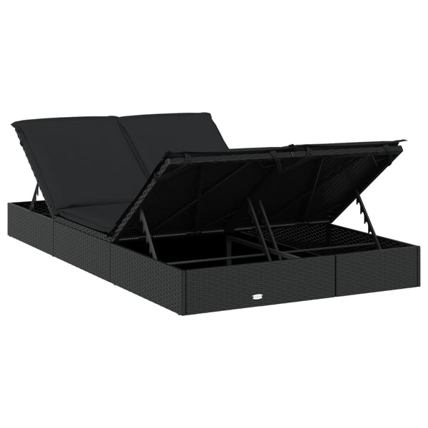 2 Person Sunbed With Cushions Black Poly Rattan Loungers