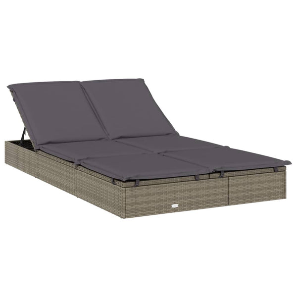 2 Person Sunbed With Foldable Roof Grey 213X118x97 Cm Poly Rattan Loungers