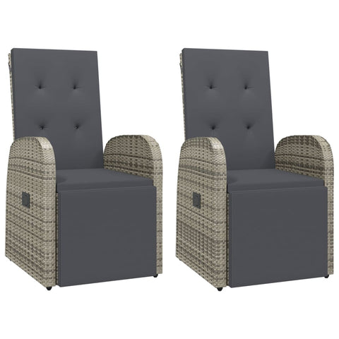 Reclining Garden Chairs With Cushions 2 Pcs Grey Poly Rattan Patio Chairs
