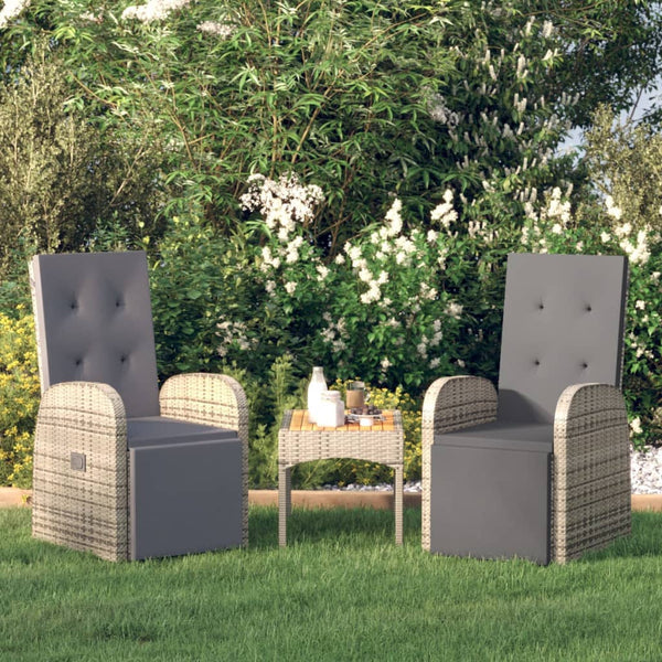 Reclining Garden Chairs With Cushions 2 Pcs Grey Poly Rattan Patio Chairs