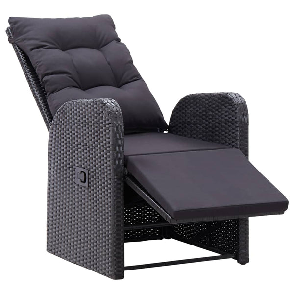 Reclining Garden Chairs With Cushions 2 Pcs Black Poly Rattan Patio Chairs