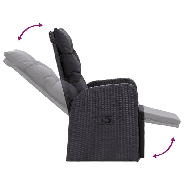 Reclining Garden Chairs With Cushions 2 Pcs Black Poly Rattan Patio Chairs