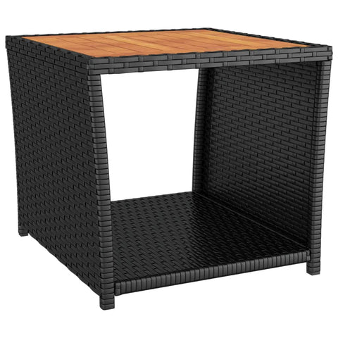 Tea Table With Wooden Top Black Poly Rattan&Solid Acacia Patio & Garden Tables