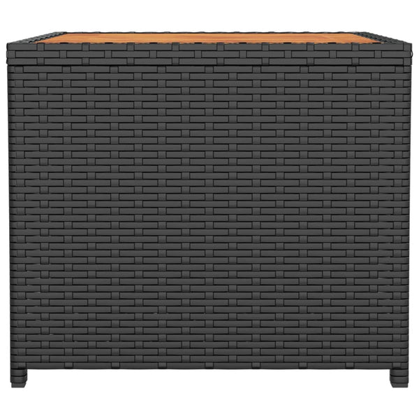 Tea Table With Wooden Top Black Poly Rattan&Solid Acacia Patio & Garden Tables