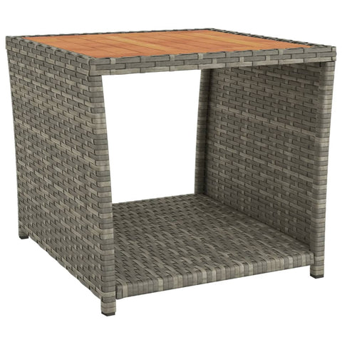 Tea Table With Wooden Top Grey Poly Rattan&Solid Acacia Patio & Garden Tables