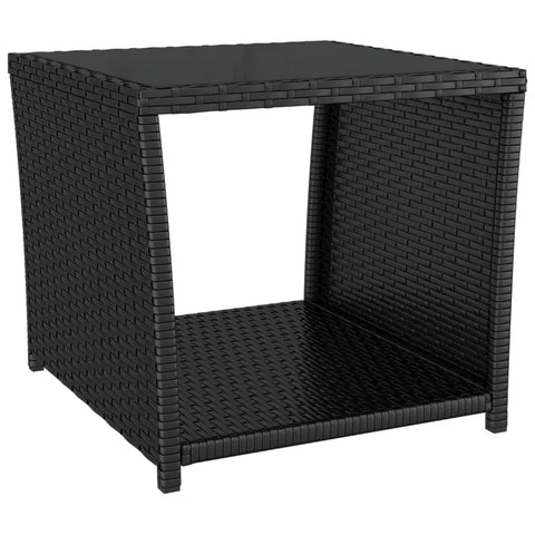 Tea Table With Glass Top Black Poly Rattan&Tempered Patio & Garden Tables