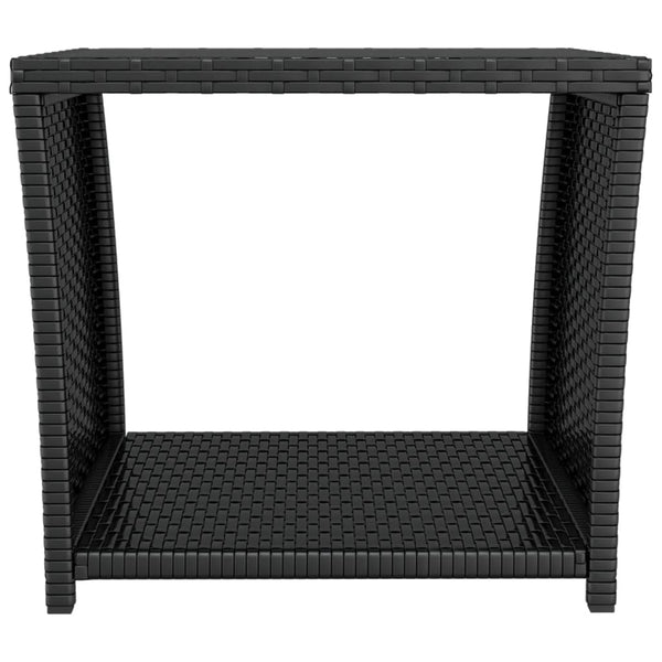 Tea Table With Glass Top Black Poly Rattan&Tempered Patio & Garden Tables