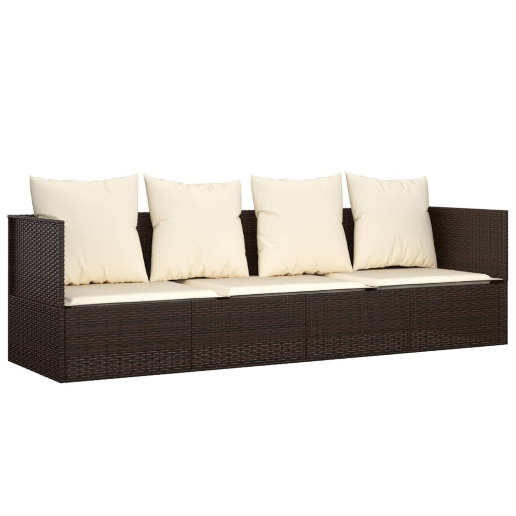Outdoor Lounge Bed With Cushions Brown Poly Rattan Loungers