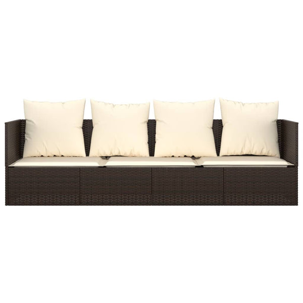 Outdoor Lounge Bed With Cushions Brown Poly Rattan Loungers