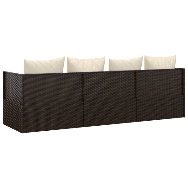 Outdoor Lounge Bed With Cushions Brown Poly Rattan Loungers