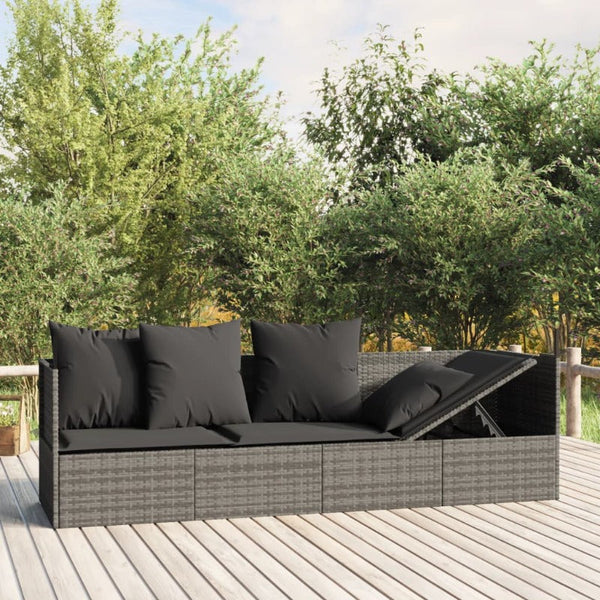 Vidaxl Outdoor Lounge Bed With Cushions Grey Poly Rattan Loungers