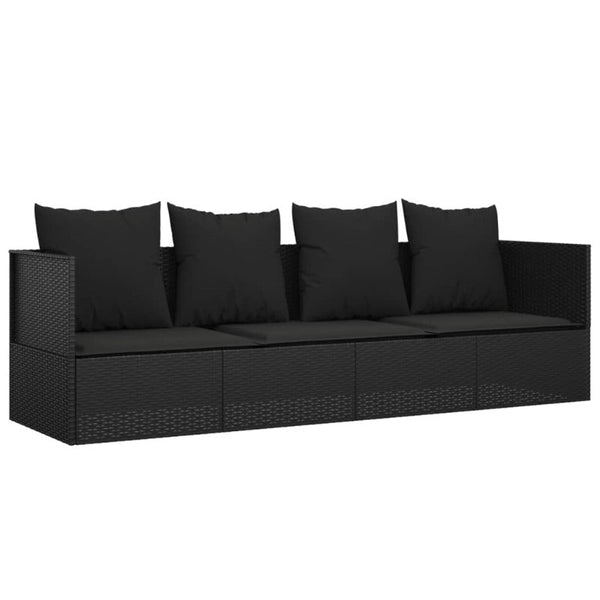 Vidaxl Outdoor Lounge Bed With Cushions Black Poly Rattan Loungers