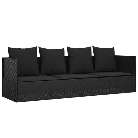 Vidaxl Outdoor Lounge Bed With Cushions Black Poly Rattan Loungers