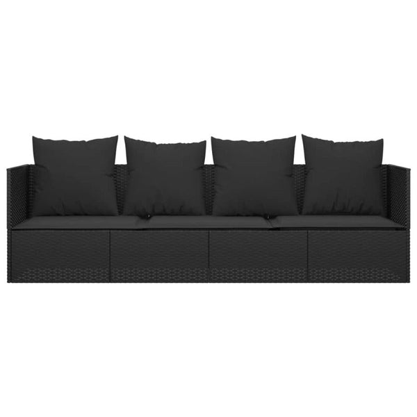 Vidaxl Outdoor Lounge Bed With Cushions Black Poly Rattan Loungers