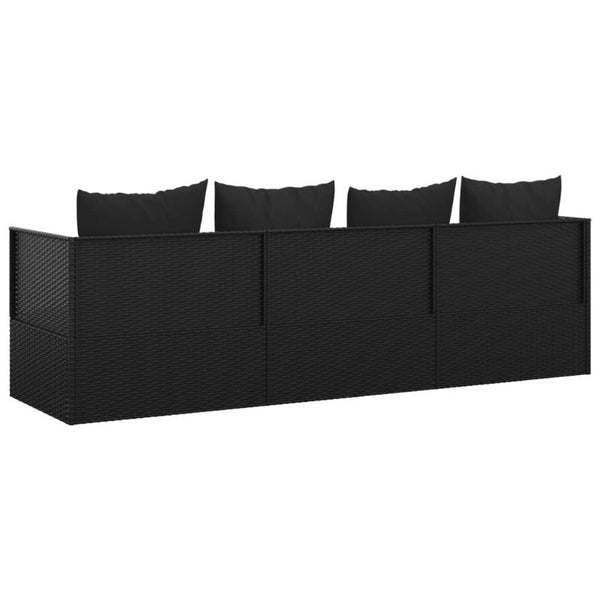 Vidaxl Outdoor Lounge Bed With Cushions Black Poly Rattan Loungers