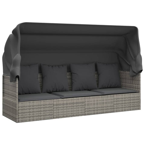 Outdoor Lounge Bed With Roof And Cushions Grey Poly Rattan Loungers