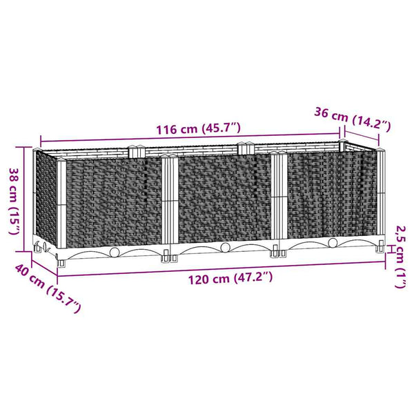 Vidaxl Raised Bed 120X40x38 Cm Polypropylene Raised Garden Beds